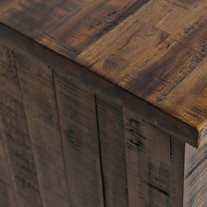 Acacia Veneer TV Stand with Doors and Drawers, Distressed Medium Brown