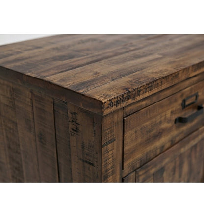 Acacia Veneer TV Stand with Doors and Drawers, Distressed Medium Brown