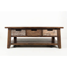 Rustic Solid Acacia 50" Coffee Table with Pull Through Drawers and Caster Wheels