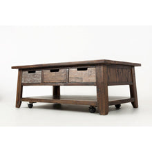 Rustic Solid Acacia 50" Coffee Table with Pull Through Drawers and Caster Wheels