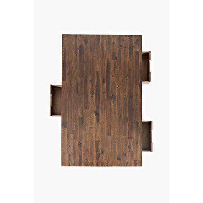 Rustic Solid Acacia 50" Coffee Table with Pull Through Drawers and Caster Wheels