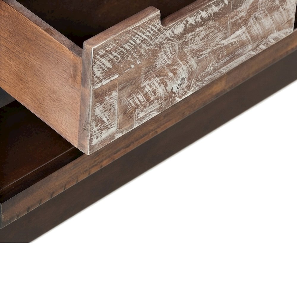 Acacia Coffee Table, Pull-Through Drawers and Wheels, Painted Canyon Finish
