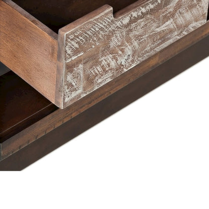 Acacia Coffee Table, Pull-Through Drawers and Wheels, Painted Canyon Finish