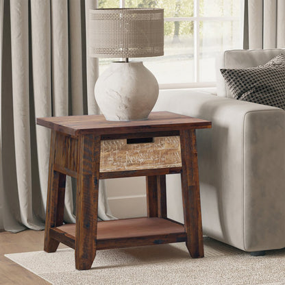 Painted Canyon Rustic Solid Acacia  End Table