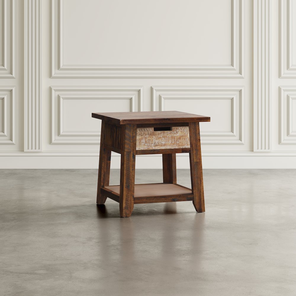 Painted Canyon Rustic Solid Acacia  End Table