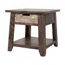 Acacia End Table with Drawer, Open Shelf, Rustic, Painted Canyon Finish