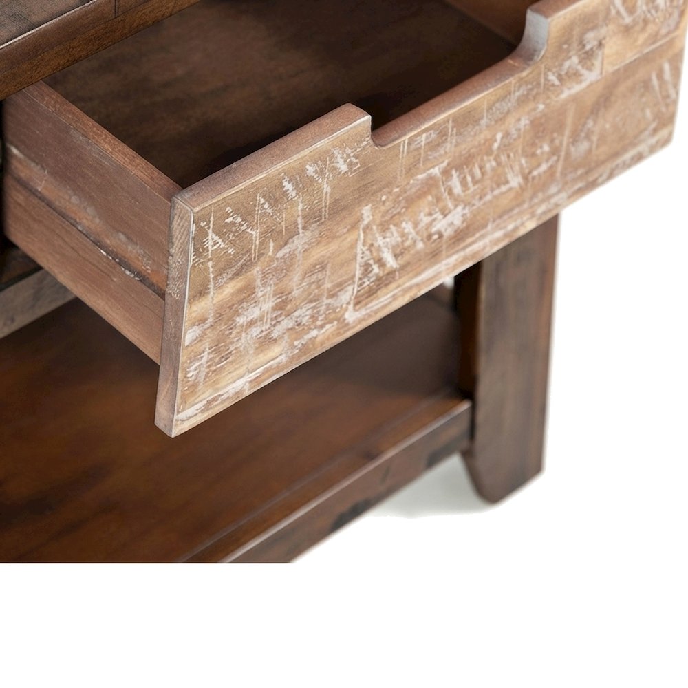 Acacia End Table with Drawer, Open Shelf, Rustic, Painted Canyon Finish