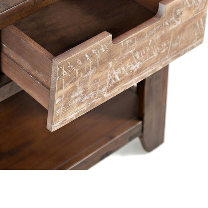 Acacia End Table with Drawer, Open Shelf, Rustic, Painted Canyon Finish