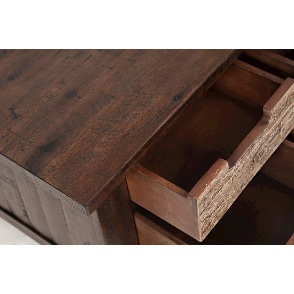 Rustic Solid Acacia Box Coffee Table with Pull-Through Drawers and Caster Wheels