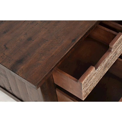 Rustic Solid Acacia Box Coffee Table with Pull-Through Drawers and Caster Wheels