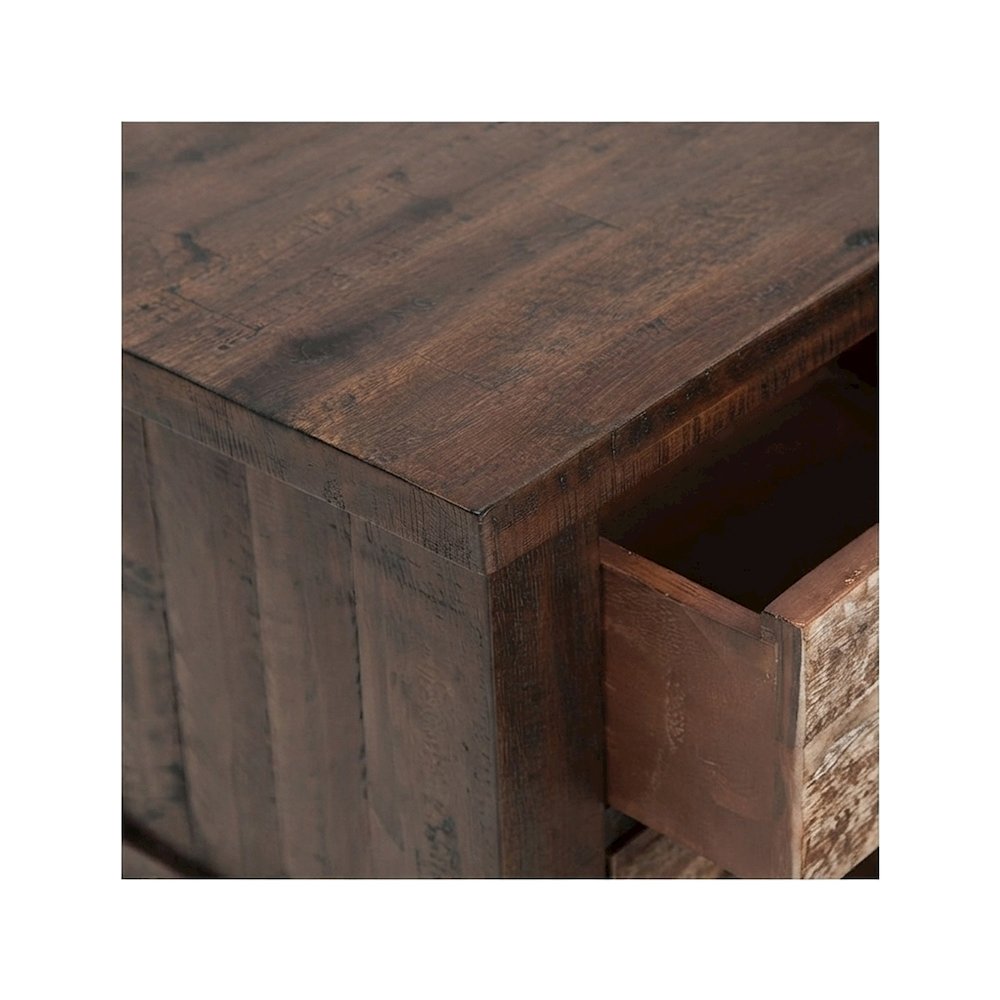 Rustic Acacia Storage Coffee Table with Drawers and Wheels, Distressed Brown
