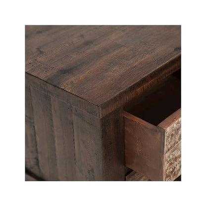 Rustic Acacia Storage Coffee Table with Drawers and Wheels, Distressed Brown