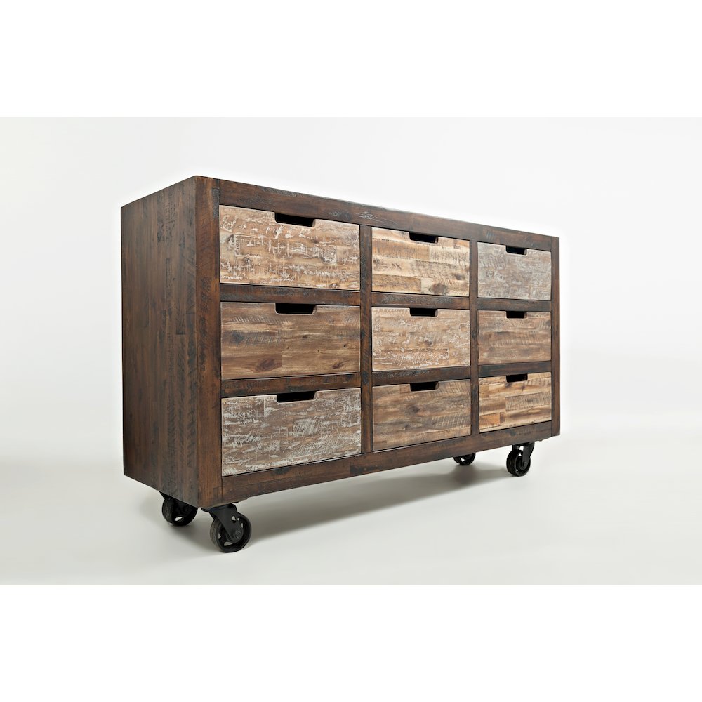 Painted Canyon Rustic Solid Acacia 9 Drawer Accent Chest with Caster Wheels