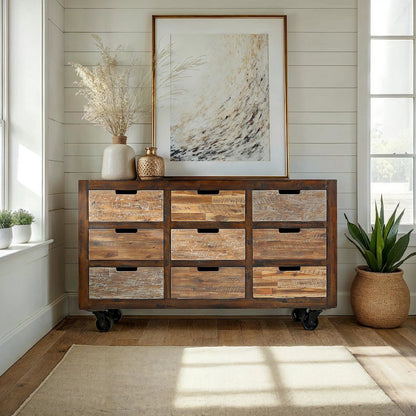 Painted Canyon Rustic Solid Acacia 9 Drawer Accent Chest with Caster Wheels