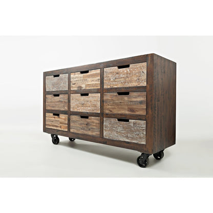 Painted Canyon Rustic Solid Acacia 9 Drawer Accent Chest with Caster Wheels