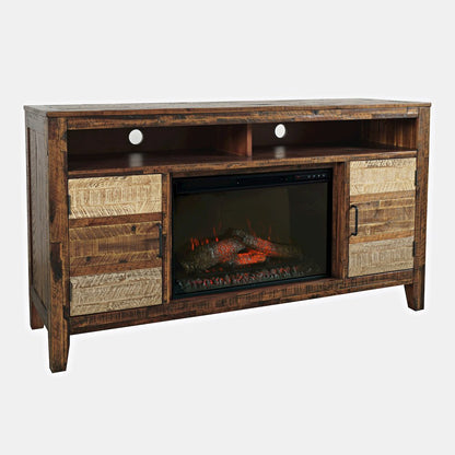 Painted Canyon Rustic 60" Storage Console TV Stand with Electric Fireplace