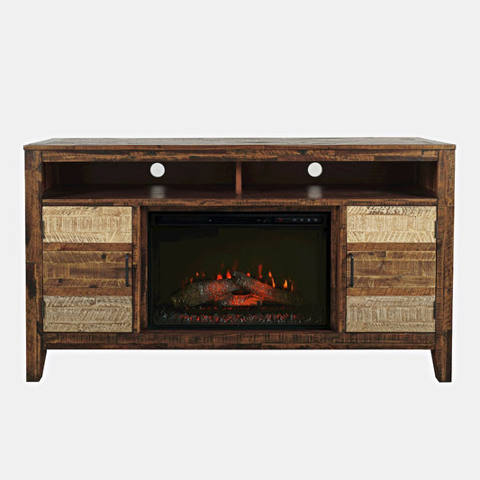 Painted Canyon Rustic 60" Storage Console TV Stand with Electric Fireplace