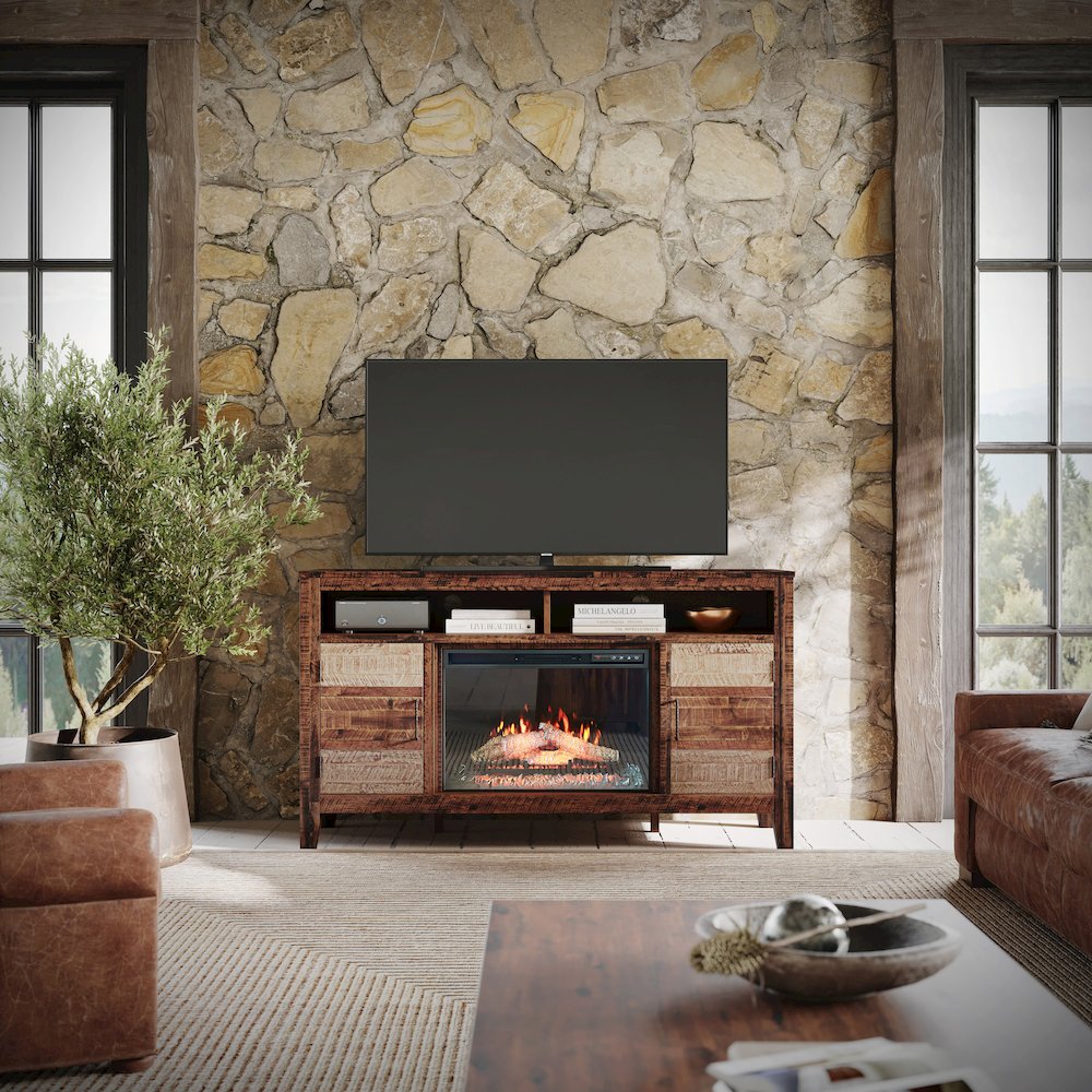 Painted Canyon Rustic 60" Storage Console TV Stand with Electric Fireplace