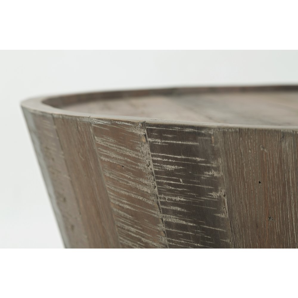 Conundrum Modern Distressed Solid Wood Drum Coffee Table