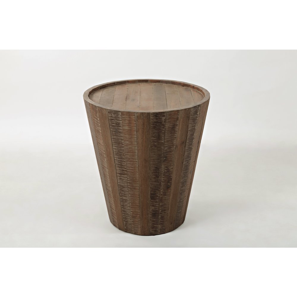 Conundrum Modern Distressed Solid Wood Drum End Table