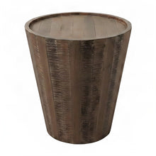 Solid Acacia Wood Round Drum End Table with Distressed Finish, Grey Wash