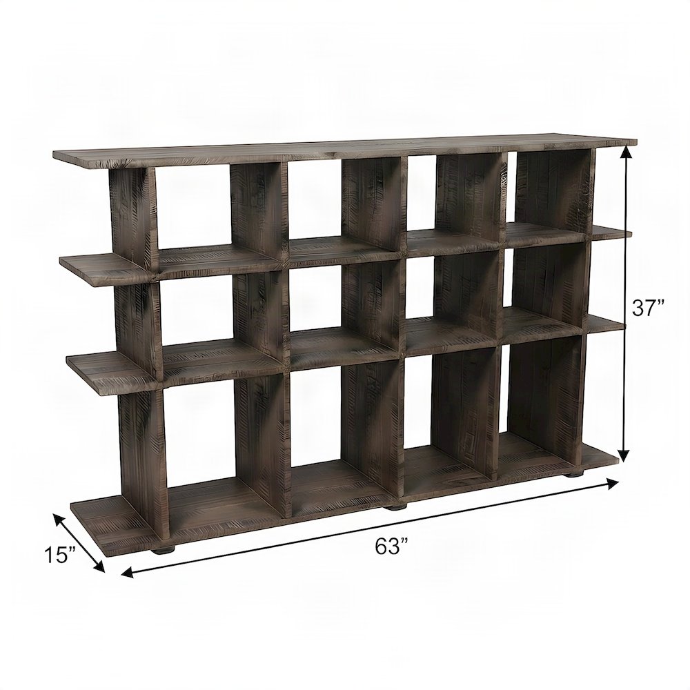 Distressed Solid Acacia Wood Bookcase with Open Storage Shelves, Grey Wash