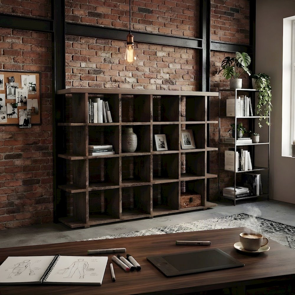 Distressed Solid Acacia Wood Bookcase with Open Storage Shelves, Grey Wash