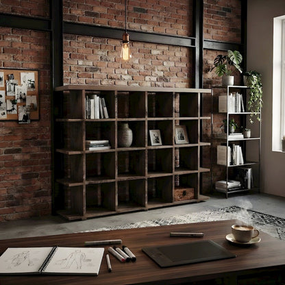 Distressed Solid Acacia Wood Bookcase with Open Storage Shelves, Grey Wash