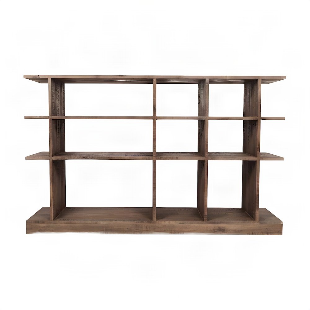 Distressed Solid Acacia Wood Bookcase with Open Storage Shelves, Grey Wash