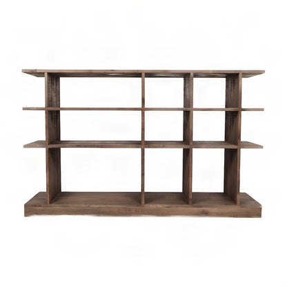 Distressed Solid Acacia Wood Bookcase with Open Storage Shelves, Grey Wash