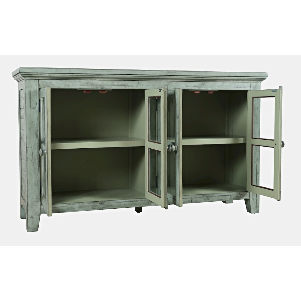 Rustic Shores 54" Coastal Distressed Acacia Four-Door Credenza Cabinet