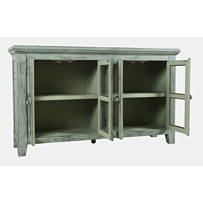 Rustic Shores 54" Coastal Distressed Acacia Four-Door Credenza Cabinet
