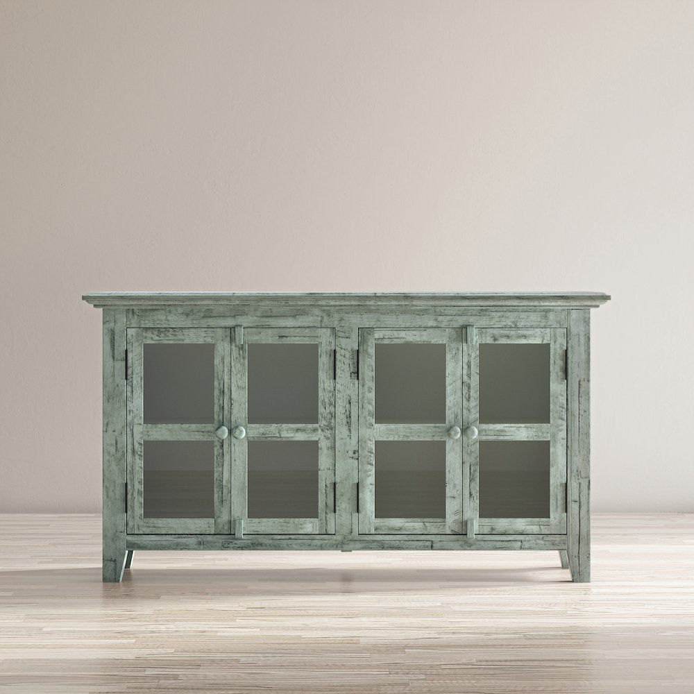 Rustic Shores 54" Coastal Distressed Acacia Four-Door Credenza Cabinet