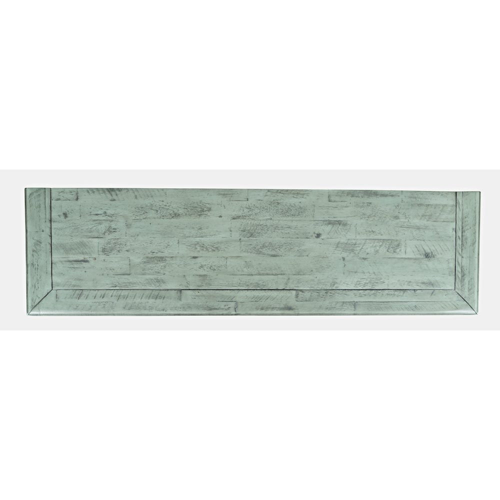 Acacia Veneer Four-Door Buffet Cabinet with Distressed Finish, Surfside Blue