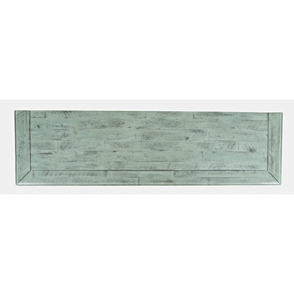 Acacia Veneer Four-Door Buffet Cabinet with Distressed Finish, Surfside Blue