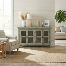 Acacia Veneer Four-Door Buffet Cabinet with Distressed Finish, Surfside Blue