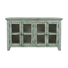 Acacia Veneer Four-Door Buffet Cabinet with Distressed Finish, Surfside Blue