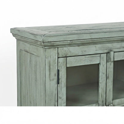 Acacia Veneer Four-Door Buffet Cabinet with Distressed Finish, Surfside Blue