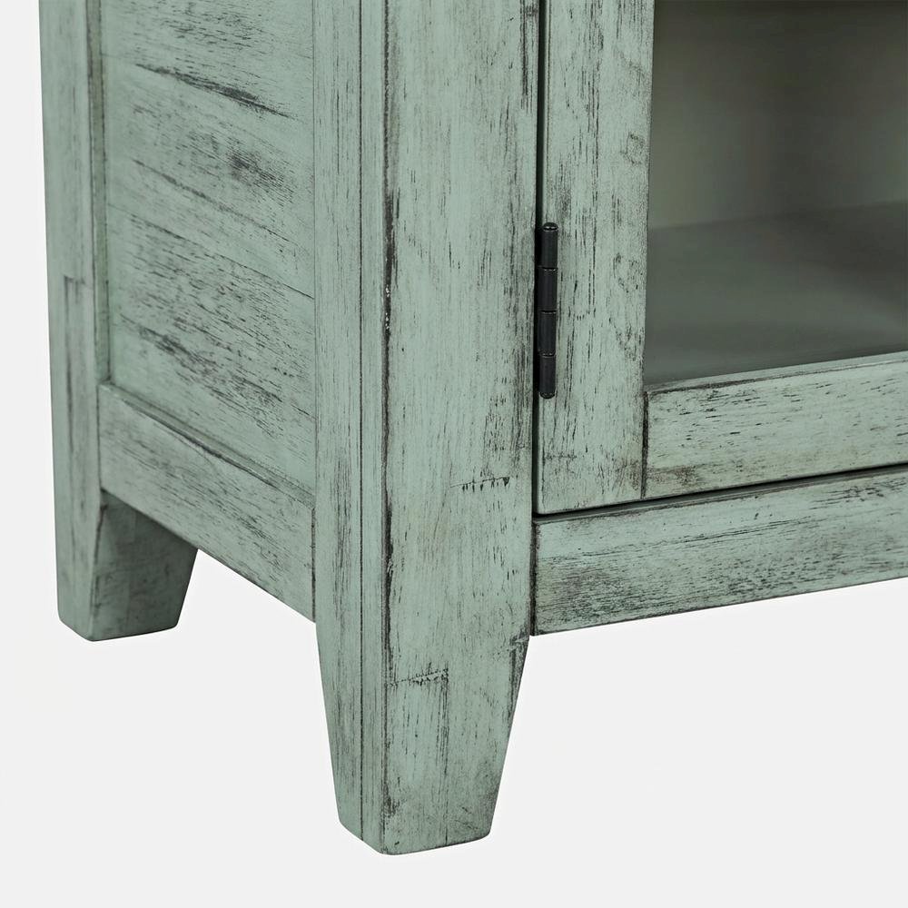 Acacia Veneer Four-Door Buffet Cabinet with Distressed Finish, Surfside Blue