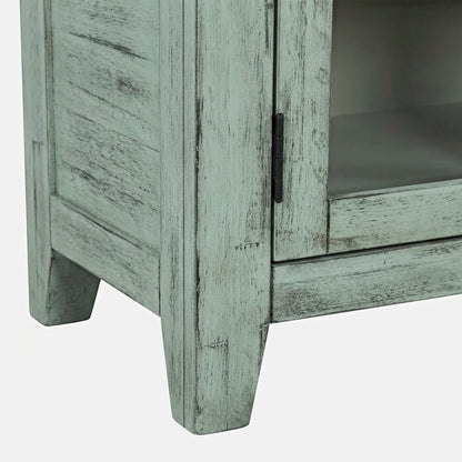 Acacia Veneer Four-Door Buffet Cabinet with Distressed Finish, Surfside Blue