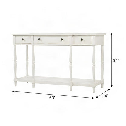 Rubberwood Veneer Sofa Table with 3 Drawers, Entry Console, Antique White