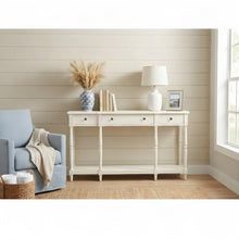 Rubberwood Veneer Sofa Table with 3 Drawers, Entry Console, Antique White