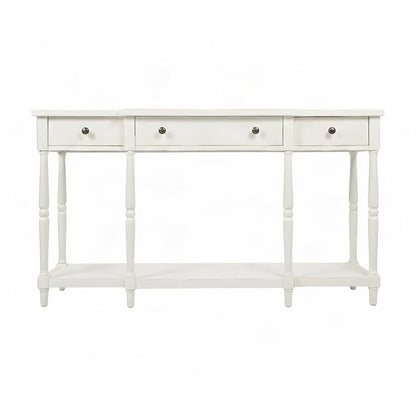 Rubberwood Veneer Sofa Table with 3 Drawers, Entry Console, Antique White