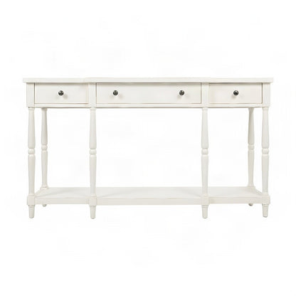 Rubberwood Veneer Sofa Table with 3 Drawers, Entry Console, Antique White