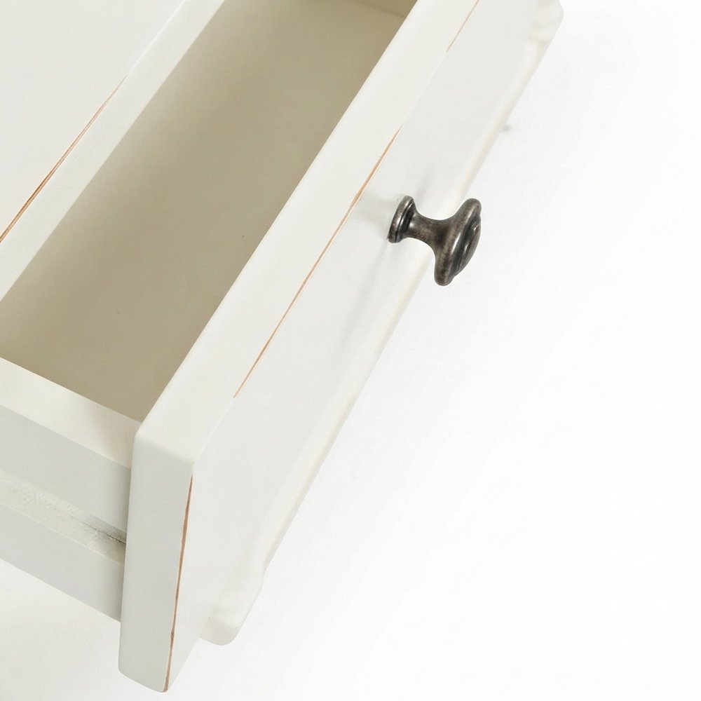 Rubberwood Veneer Sofa Table with 3 Drawers, Entry Console, Antique White