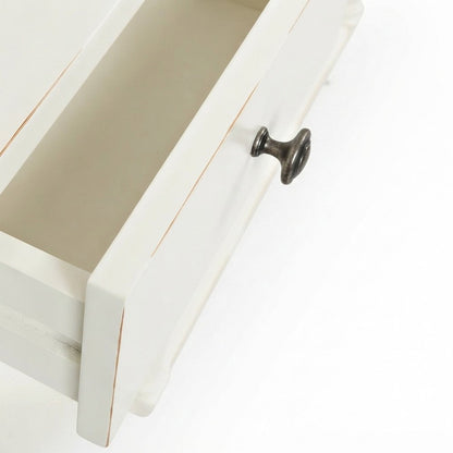 Rubberwood Veneer Sofa Table with 3 Drawers, Entry Console, Antique White