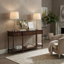 Rubberwood Veneer Sofa Table with 3 Drawers, Entry Console, Antique Mahogany
