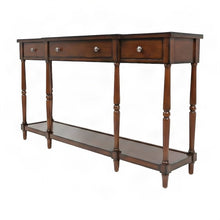 Rubberwood Veneer Sofa Table with 3 Drawers, Entry Console, Antique Mahogany