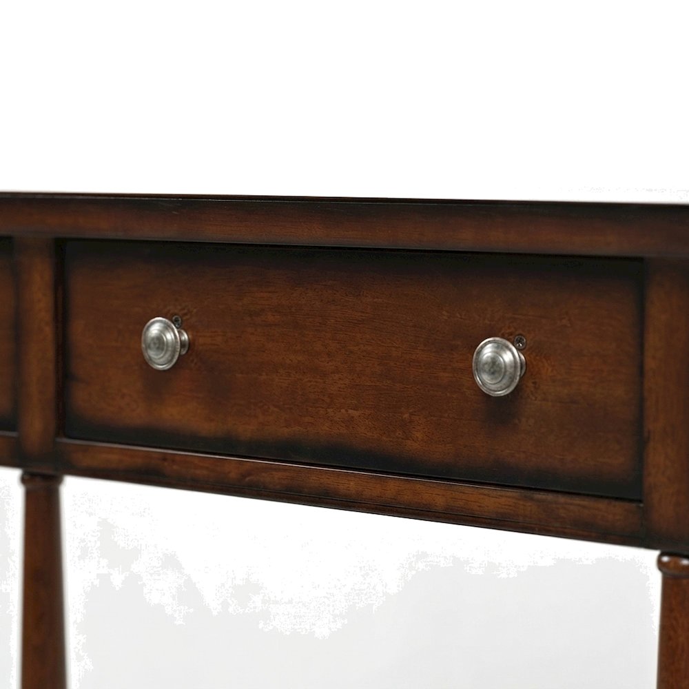 Rubberwood Veneer Sofa Table with 3 Drawers, Entry Console, Antique Mahogany