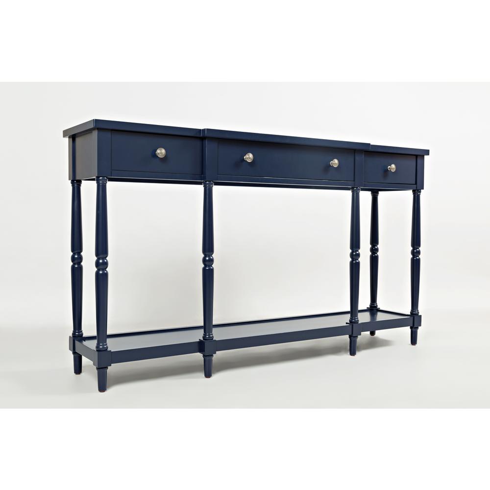 60-Inch Blue Sofa Table with Rubberwood and Veneer for Classic Living Room Décor